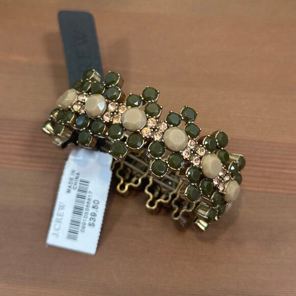 J Crew Rhinestone Crystal Green Stretch Bracelet - Picture 1 of 5